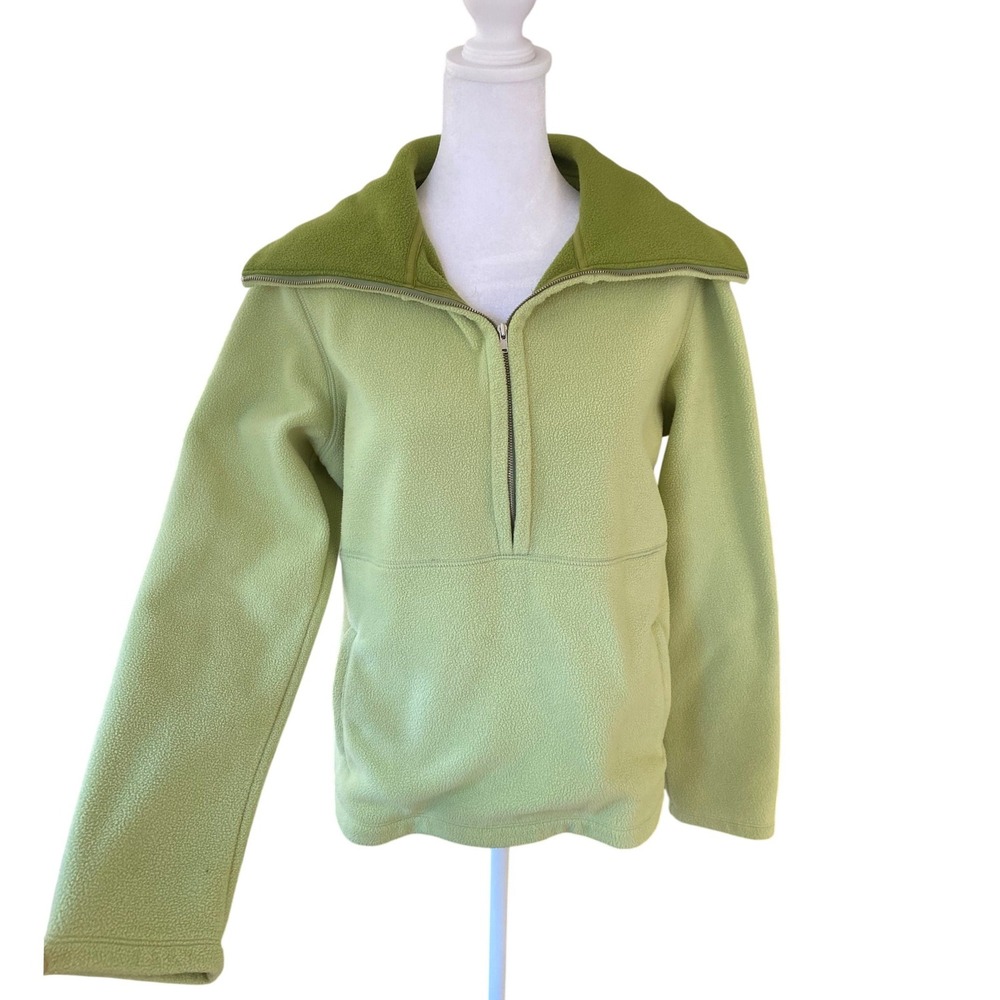 Ann Taylor Loft Fleece Green Quarter Zip Pullover Large Gorpcore Hiking Earthy‎